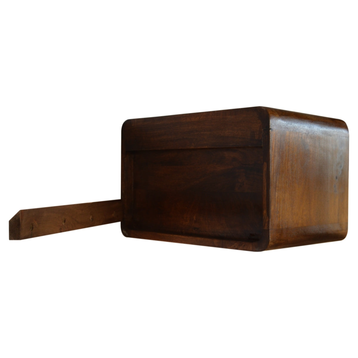 Schwebender Nachttisch aus massivem Mangoholz – Kastanienbraun, Curved Design, 1 Schublade & Fach, Handgefertigt, Fertig montiert, 45x32x25 cm
