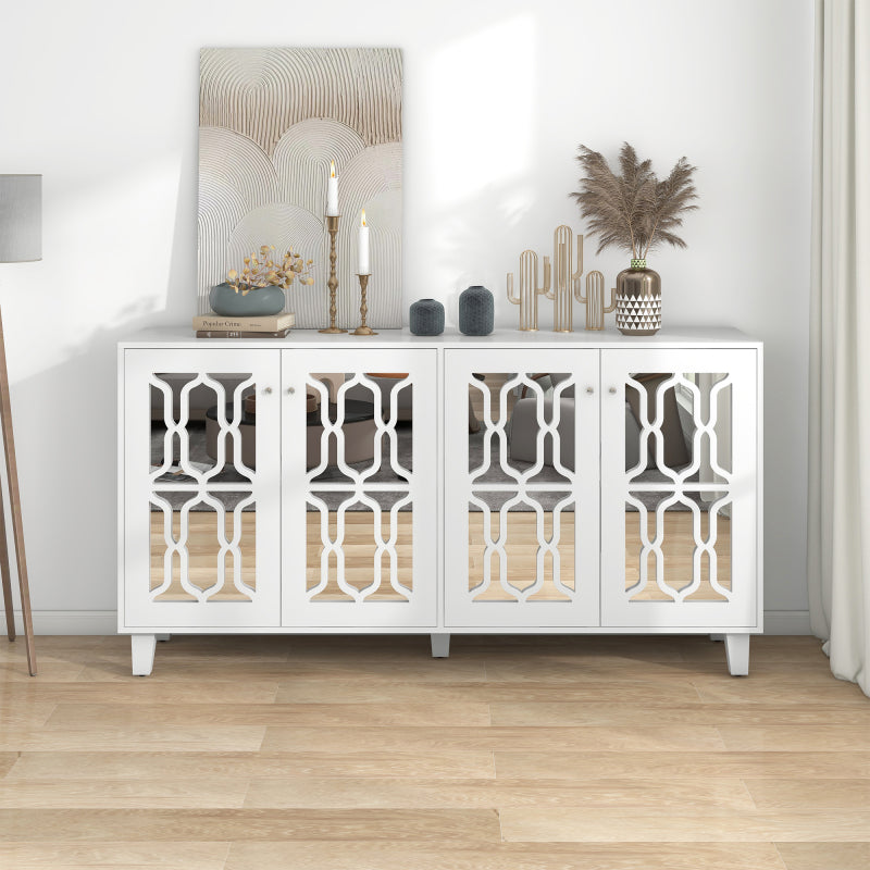Weiß verspiegelte Anrichte mit kühlen Kristallgriffen, Vier Türen, mit beweglichem Laminat.für Wohn- und Esszimmer, 160 x 40 x 84cm