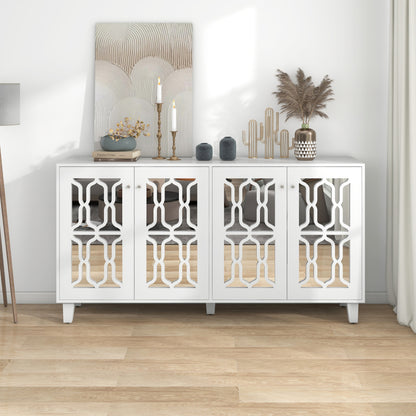 Weiß verspiegelte Anrichte mit kühlen Kristallgriffen, Vier Türen, mit beweglichem Laminat.für Wohn- und Esszimmer, 160 x 40 x 84cm