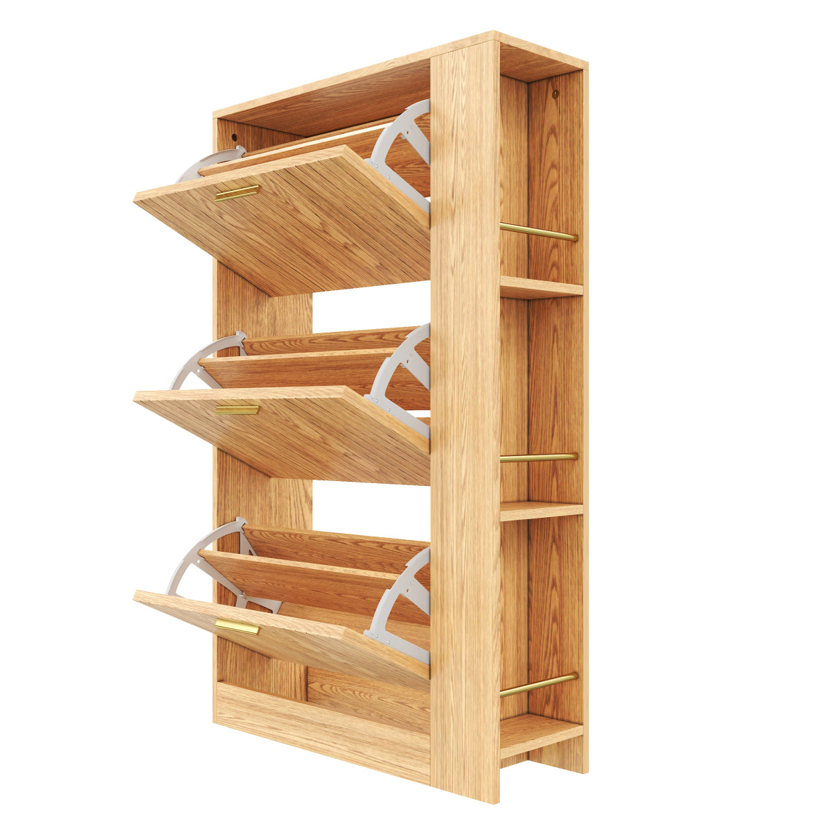 Moderner Schuhschrank aus Holz - 3 Türen, Großes Fassungsvermögen & Offene Regalfächer - Stilvoller Schuhkipper für Eingangsbereich & Foyer