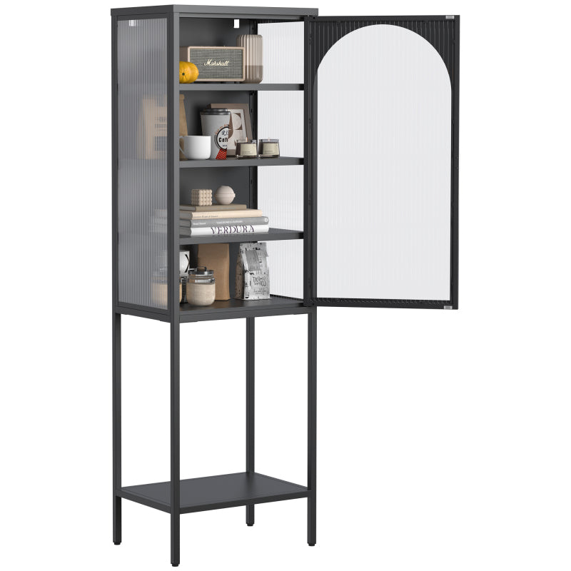 Metall Glas Tür Schaukasten Speicher Schrank – 5-Stufen Würfel Bücherregal Speicher Schrank mit 3 einstellbaren Regalen. Für Küche, Esszimmer, Wohnzimmer, Bad, Home-Office, eisenha, H160cm×B50cm×T35cm