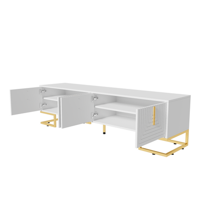 TV-Schrank, lowboard mit strukturierter Tür, TV-Möbel, goldenen Griffen und goldenen Füßen