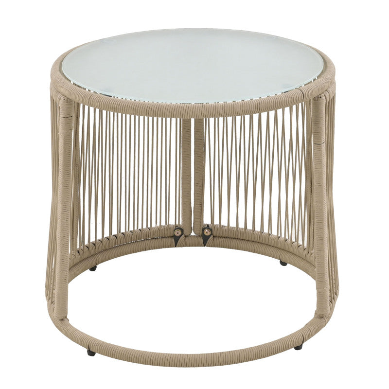 Gartenlounge-Set, Gartenmöbel-Set, Mit Eisenrahmen und beigem Seil, Gartenmöbel aus gewebtem Seil für den Außenbereich, Beige, Zwei Sessel, zwei 2-Sitzer-Sofas und zwei Tische (alle Kissen inklusive)
