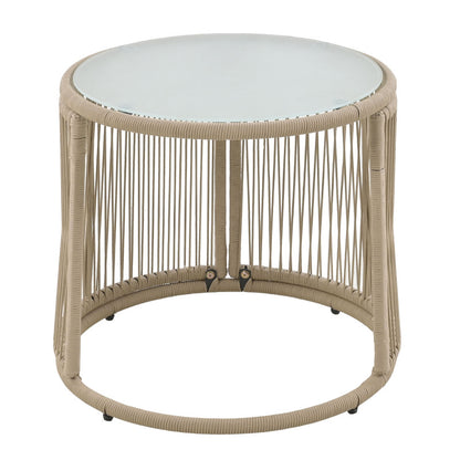 Gartenlounge-Set, Gartenmöbel-Set, Mit Eisenrahmen und beigem Seil, Gartenmöbel aus gewebtem Seil für den Außenbereich, Beige, Zwei Sessel, zwei 2-Sitzer-Sofas und zwei Tische (alle Kissen inklusive)