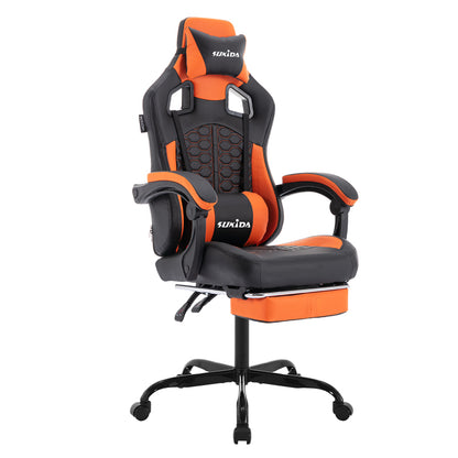 Gaming Stuhl, Ergonomischer Gaming-Stuhl mit Fußstütze, Racing Gaming Chair Kopfstütze Verstellbarer Computerstuhl Höhenverstellbar Lendenwirbelstütze für Homeoffice und Gaming Schwarz