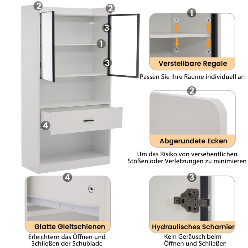 Curio Vitrine mit Licht, 16 Farben Licht, Sammlerstücke Schrank Display Regal, Bücherregal Vitrine für Wohnzimmer, weiß