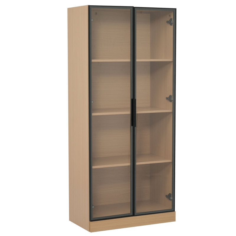 Glasvitrine, Eiche-Optik, 70×40×160 cm: LED-beleuchteter Vitrinenschrank mit gehärtetem Glas und Einlegeböden, ideal für Sammlungen, Bücher und Wein.