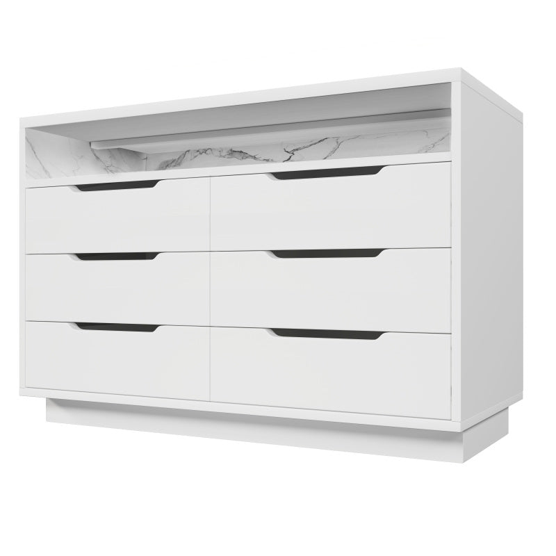 Sideboard, Kommode mit LED-Beleuchtung und 6 Schubladen, Staufach mit Marmorkorn, Moderner Schrank für Wohnzimmer und Schlafzimmer, 120x40x85cm, Weiß