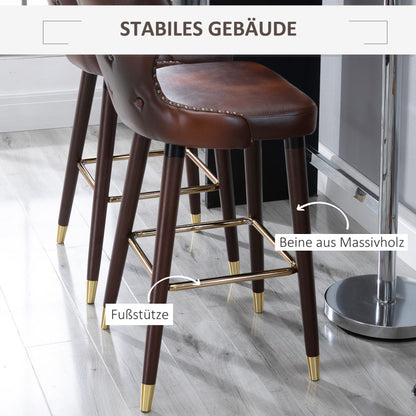 Barhocker 2er-Set eleganter Bistrostuhl mit Fußstütze und Rückenlehne, Braun