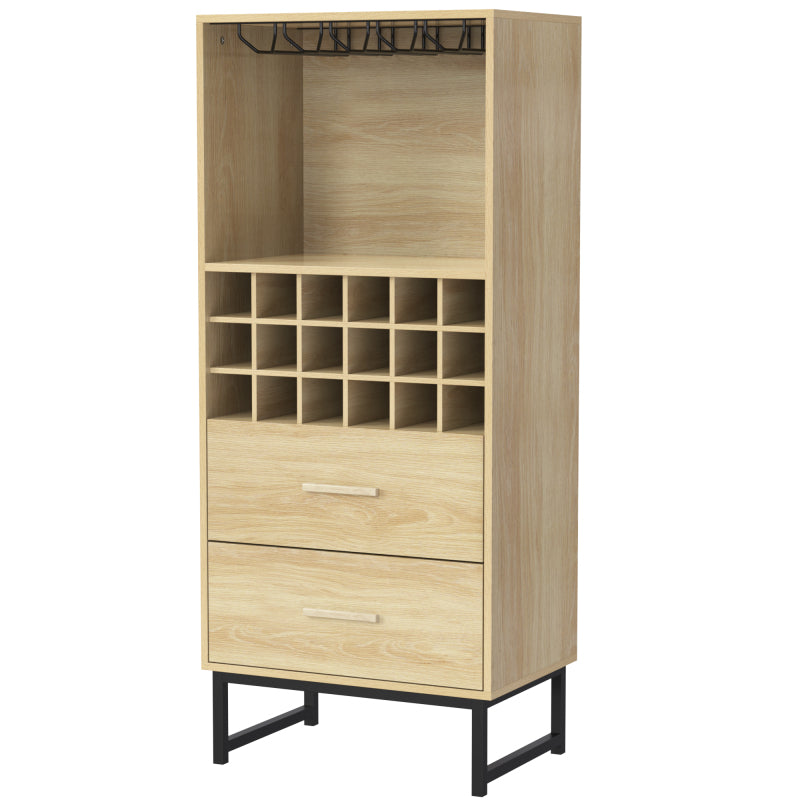 Sideboard, Stilvoller Weinschrank mit zwei Schubladen, 18 Fächern und Gläserhalterung – Mattschwarze Metallfüße – Perfekt für Weinliebhaber
