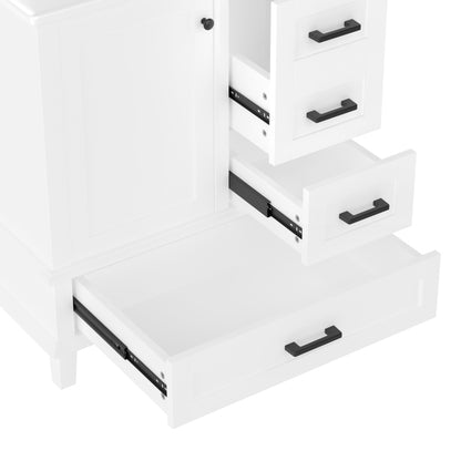 76x46x83,5cm Bodenstehender Badezimmerschrank mit Waschbecken, Waschtisch, komplett lackiert, Türregal, drei geräuschlose Schubladen, integriertes Keramikwaschbecken, weiß