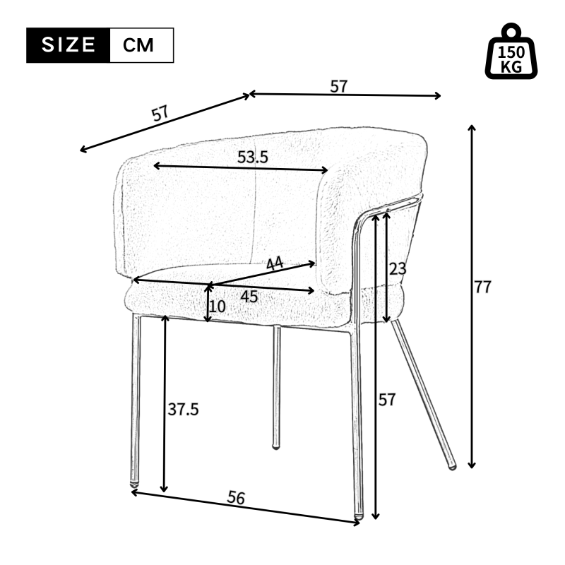 Freizeitstuhl, 2er-set, Esszimmerstuhl, Ankleide Stuhl mit vier Stützbeinen aus Metall, Kaninchendaunenimitat, beige