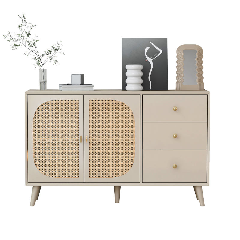 Esszimmer Wohnzimmer Sideboard Kommode Stehschrank Aufbewahrung Sideboard TV-Tisch mit Türen und Schubladen Sideboard mit großem Stauraum Offwhite Creme Breite 120 cm