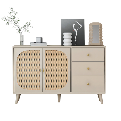 Esszimmer Wohnzimmer Sideboard Kommode Stehschrank Aufbewahrung Sideboard TV-Tisch mit Türen und Schubladen Sideboard mit großem Stauraum Offwhite Creme Breite 120 cm