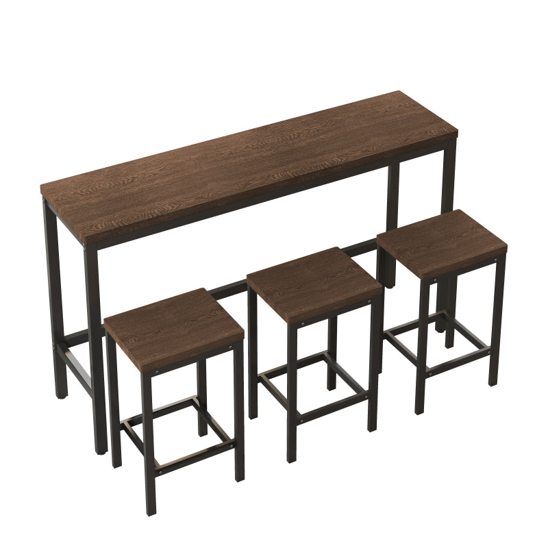 148CM Modern Design Kitchen Dining Table,Pub Table,Long Dining Table Set with 3 Stools;148CM Modernes Design Küche Esstisch,Kneipentisch,Langer Esstisch Set mit 3 Hockern,Einfache Montage,Dunkelbraun