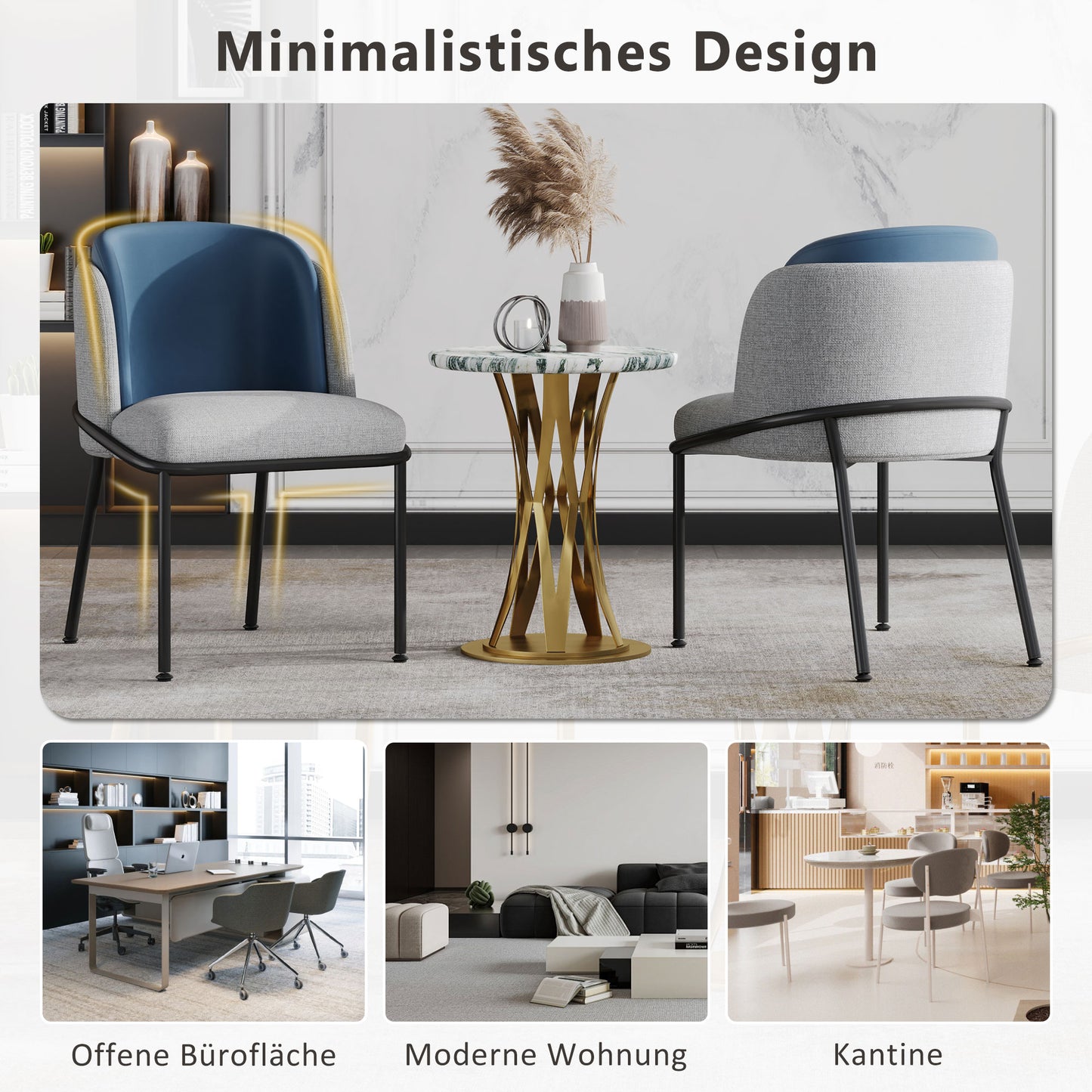 2 St Moderner Stuhl, Ideal für Wohnzimmer, Offene Bürofläche, Esszimmer, Grau+Marine