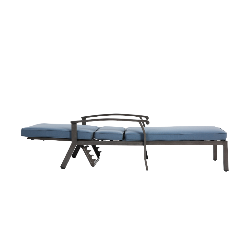 Lounge Patio Chair with Cotton Cushion, Adjustable Reclining Rust-Resistant Aluminum  Poolside Chaise Lounge Furniture, Waterproof Blue Cushion (1pc)