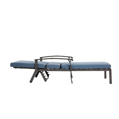 Lounge Patio Chair with Cotton Cushion, Adjustable Reclining Rust-Resistant Aluminum  Poolside Chaise Lounge Furniture, Waterproof Blue Cushion (1pc)