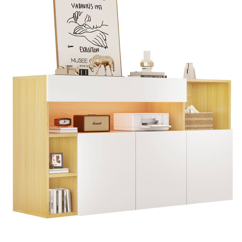 LED Sideboard Breite 140cm, Multifunktionales Sideboard,Kommode, Highboard , Luxuriöses Sideboard für Wohnzimmer, Eckschrank für Flur, Schrank für Schlafzimmer, Weiß und Eiche