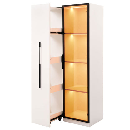 Multifunktionsschrank 160 cm hoch – Bücherregal und Vitrine mit Türen aus gehärtetem Glas, Türrahmen aus Aluminium, 1 Tür, 1 seitliche Schublade, mit Rollen und LED-Beleuchtung – Vitrine, Esszimmersch