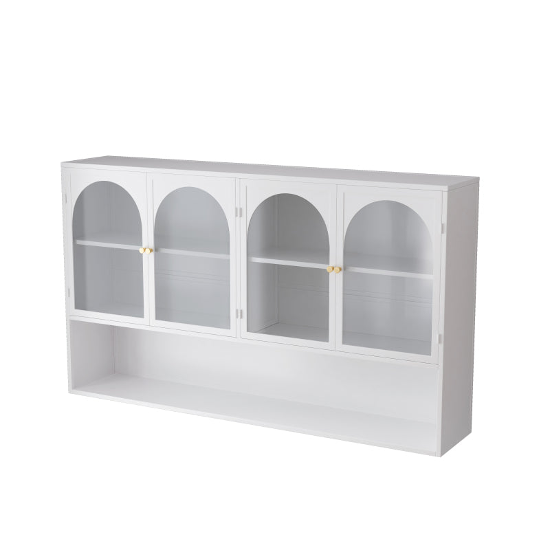 120CM Four-door Glass Wall Cabinet Storage, Wall-mounted,Suitable for Kitchen, Living Room, Bathroom (White)