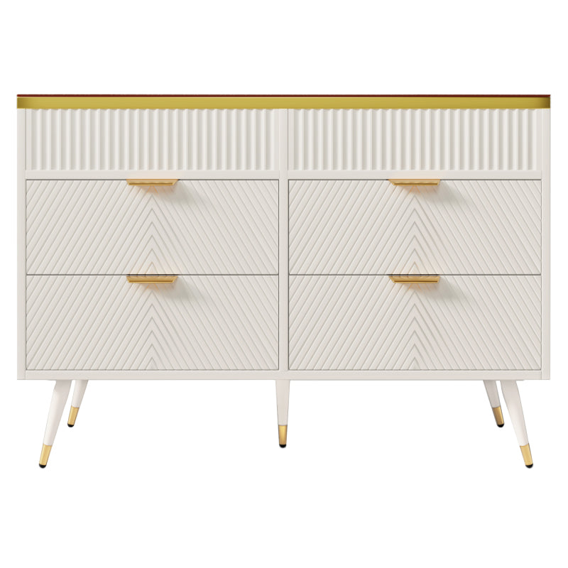 Kommode Sideboard aus Bernstein Glas, Kommode mit 6 Schubladen,Facheinteilung, kippsicher, Hochschrank für Schlafzimmer und alle Wohnräume, 120 x 40 x 76 cm, weiß