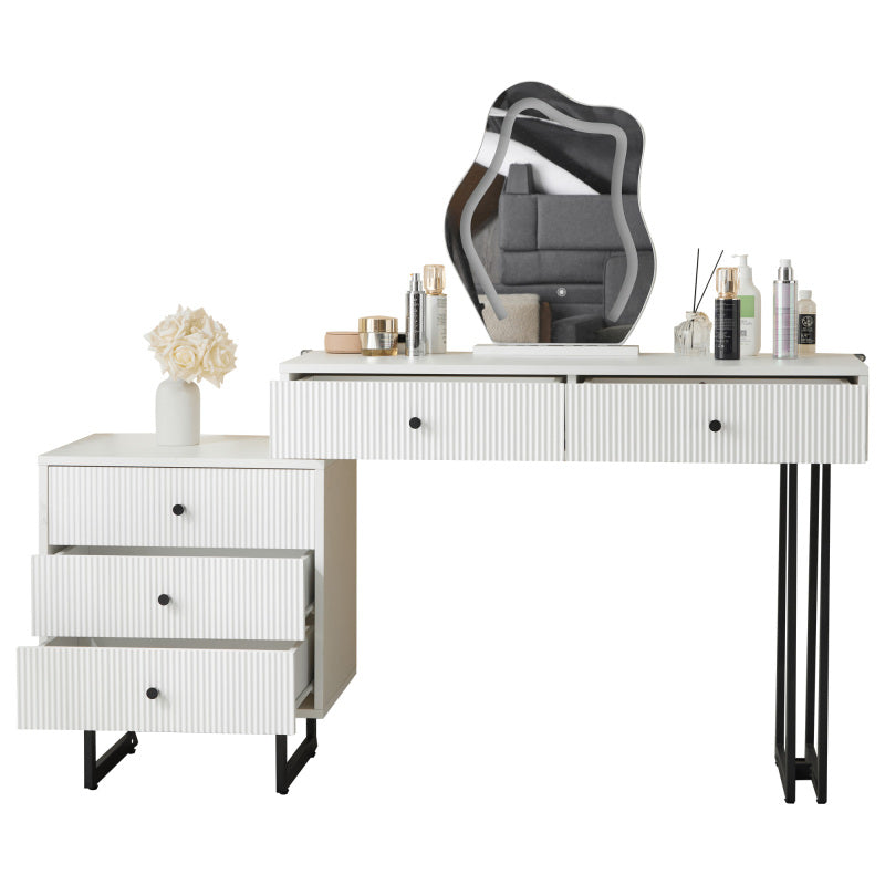 Schminktisch, Kosmetiktisch-Set mit Spiegel und Beleuchtung, ausziehbare Tischplatte, 3-farbige LED-Beleuchtung, Maße: B100/H76/T40 cm (ohne Hocker)