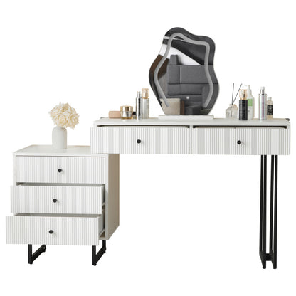 Schminktisch, Kosmetiktisch-Set mit Spiegel und Beleuchtung, ausziehbare Tischplatte, 3-farbige LED-Beleuchtung, Maße: B100/H76/T40 cm (ohne Hocker)