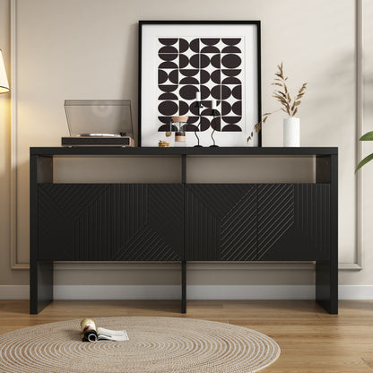 Kommode / Sideboard / Flurschrank mit 2 offenen Fächern und 4 Türen, Schwarz