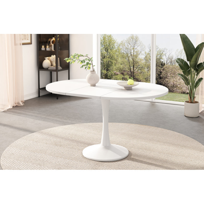 Ausziehbarer Esstisch, ovaler Esstisch, Länge 100/140 x Breite 100 x Höhe 75 cm,  weiß