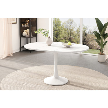 Ausziehbarer Esstisch, ovaler Esstisch, Länge 100/140 x Breite 100 x Höhe 75 cm,  weiß