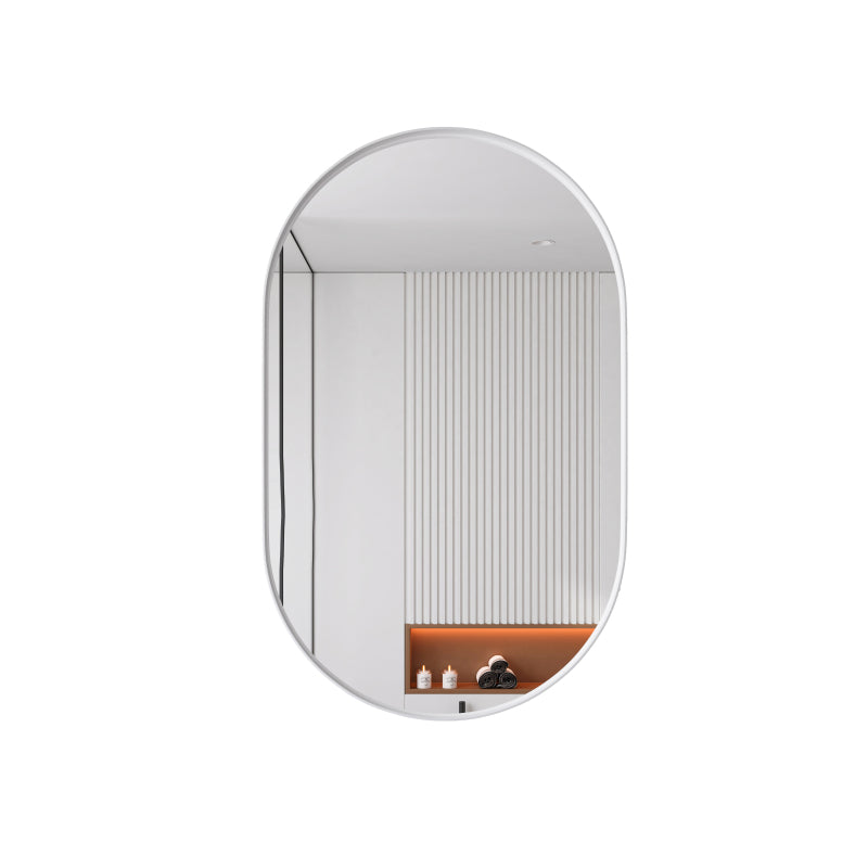 Stylish Oval Mirror Cabinet, Recessed Medicine Cabinet, Wall Cabinet with Metal Framed, Mirror and Adjustable Shelves, Mirror Cabinet with Storage for Bathroom, Living Room and Bedroom, White