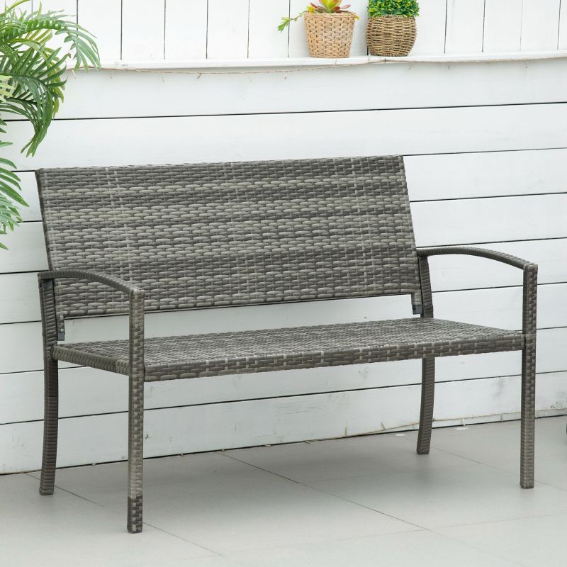 Gartenbank Rattan Optik Parkbank mit Stahlrahmen für 2 Personen Balkonbank bis 320 kg belastbar Grau Gartenmöbel
