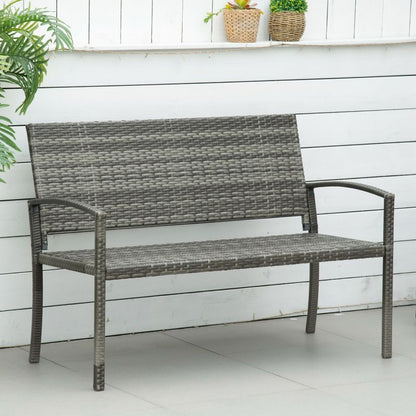 Gartenbank Rattan Optik Parkbank mit Stahlrahmen für 2 Personen Balkonbank bis 320 kg belastbar Grau Gartenmöbel