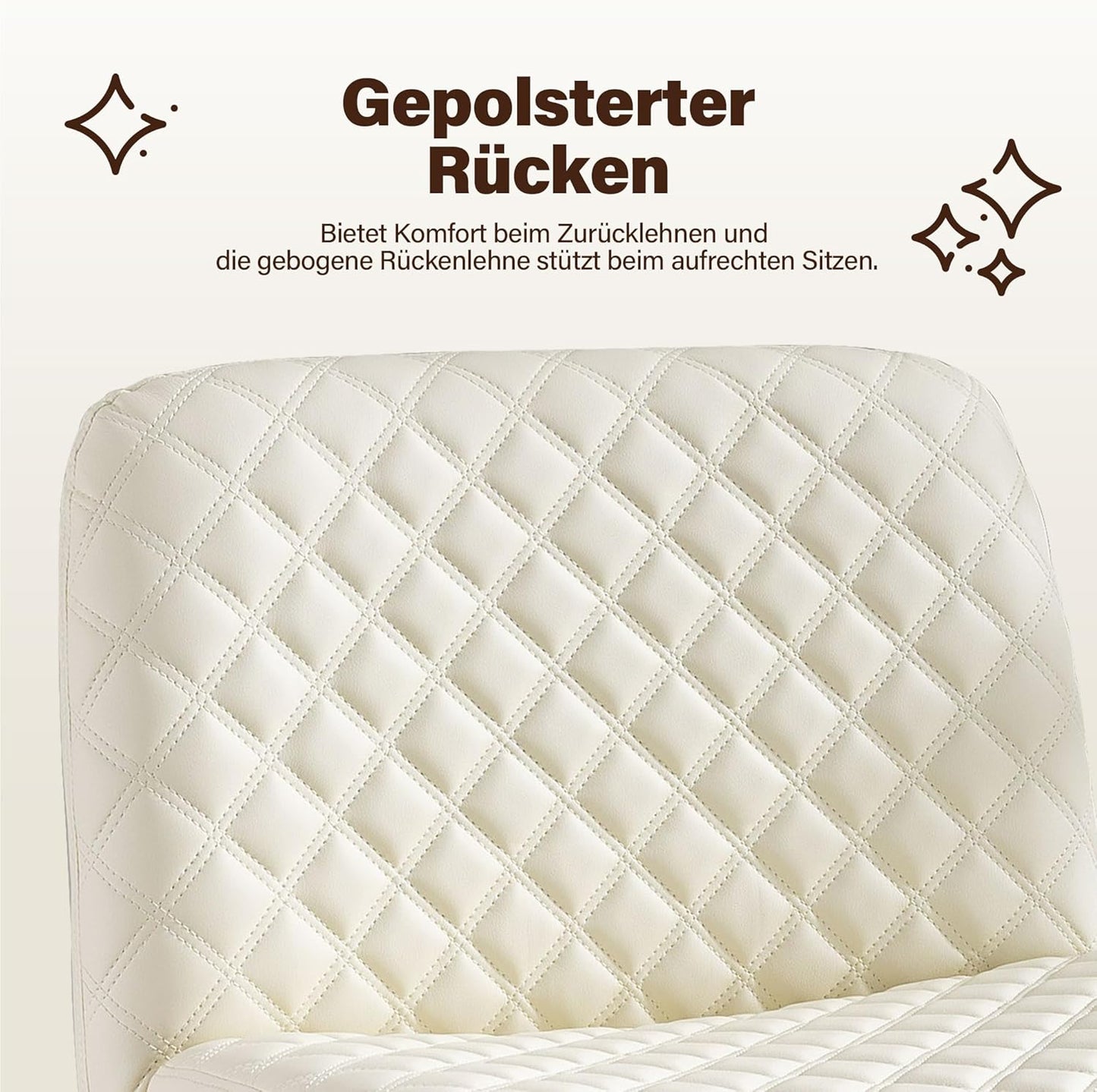 Bürostuhl Ohne Armlehnen,Home Office Stuhl Keine Räder,Heavy Duty Metallbasis,120°Schaukelnder breiter Sitz Ergonomischer Stuhl, Dicken gepolsterte Dreh Eitelkeit Stuhl für Heim und Büro Beige+PU+Metal