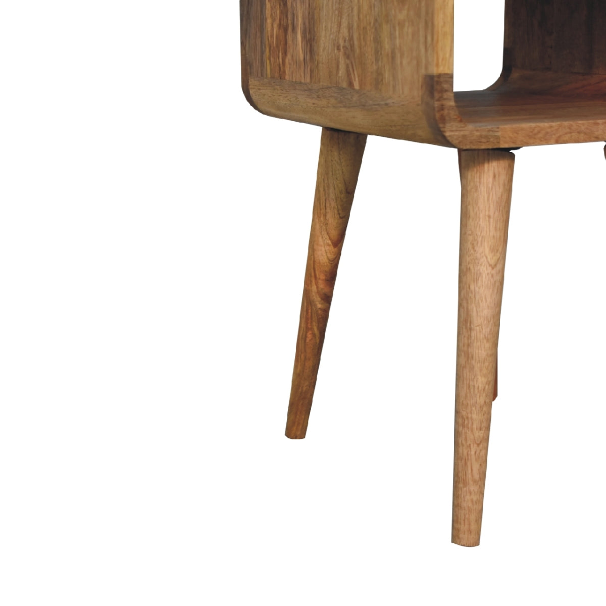 Nachttisch aus massivem Mangoholz im skandinavischen Design mit Schublade – Handgefertigt, Oak-ish Finish, Nachhaltig, 30x30x55 cm