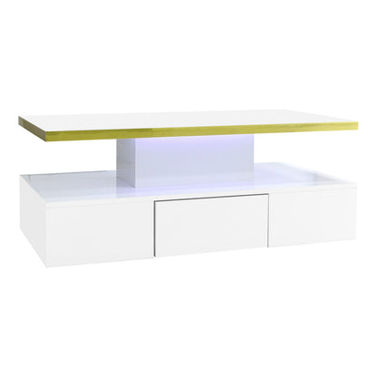 Couchtisch, Tisch mit Schubladen, Hochglanzlackierung, Beistelltisch mit zwei Ablageebenen. Mit LED-Licht