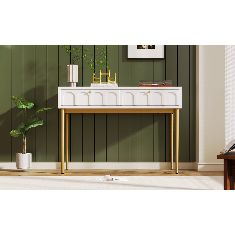 Schminktisch mit 2 Schubladen 76.5cm Höhe ,Kommode Schlafzimmer Highboard Weiss Sideboard Schubladenkommode Kommode für Schlafzimmer, Creme-Weiß -H76.5/B100/T45 cm