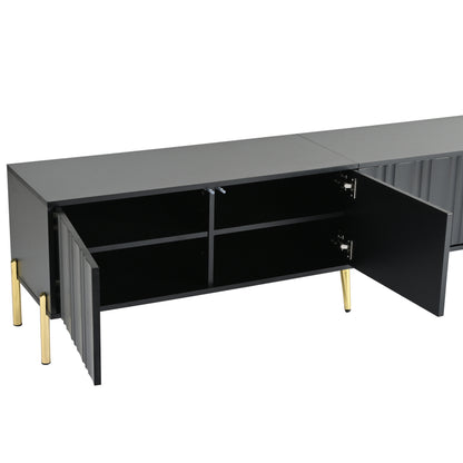 Schwarzes TV-Schrank, 190 cm(L) x 38 cm(W) x 48 cm(H), goldene Tischbeine