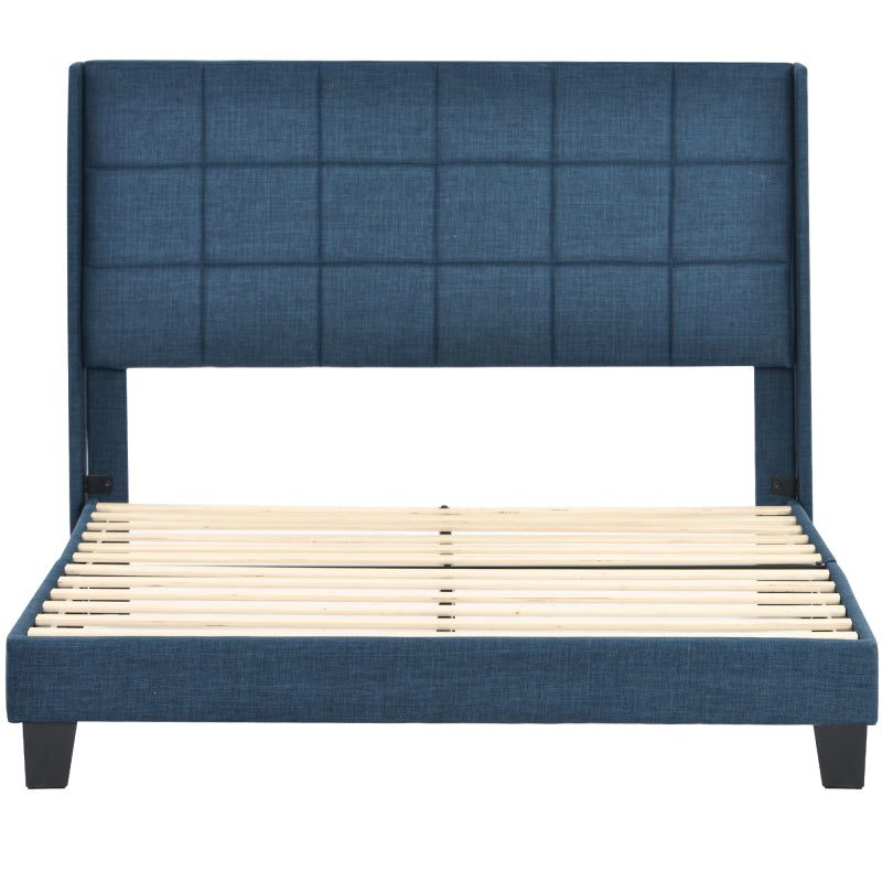 Polsterbett Mit seinem gepolstertes Kopfteil Doppelbett mit Lattenrost, 140x200cm ,in Blau Leinen,  mittelfest (Mit Federkernmatratze)