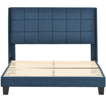 Polsterbett Mit seinem gepolstertes Kopfteil Doppelbett mit Lattenrost, 140x200cm ,in Blau Leinen,  mittelfest (Mit Federkernmatratze)