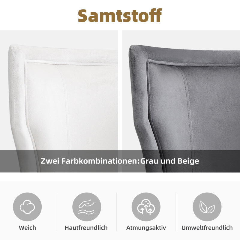 Esszimmerstuhl aus Samt, 2er-Set mit Massivholzbeinen, dickem Kissen, verstellbaren Beinen, Beige