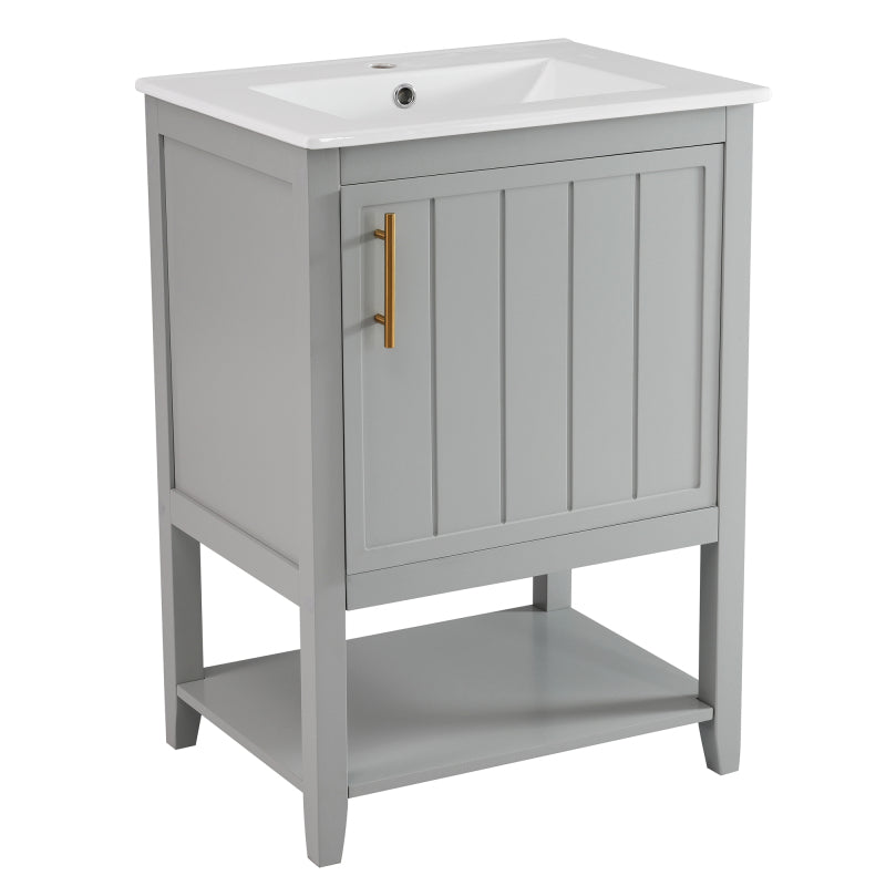 Badmöbel Einzelwaschtisch,Waschtischunterschrank 60 cm mit Keramikwaschbecken,mit Ablage,hellgrau