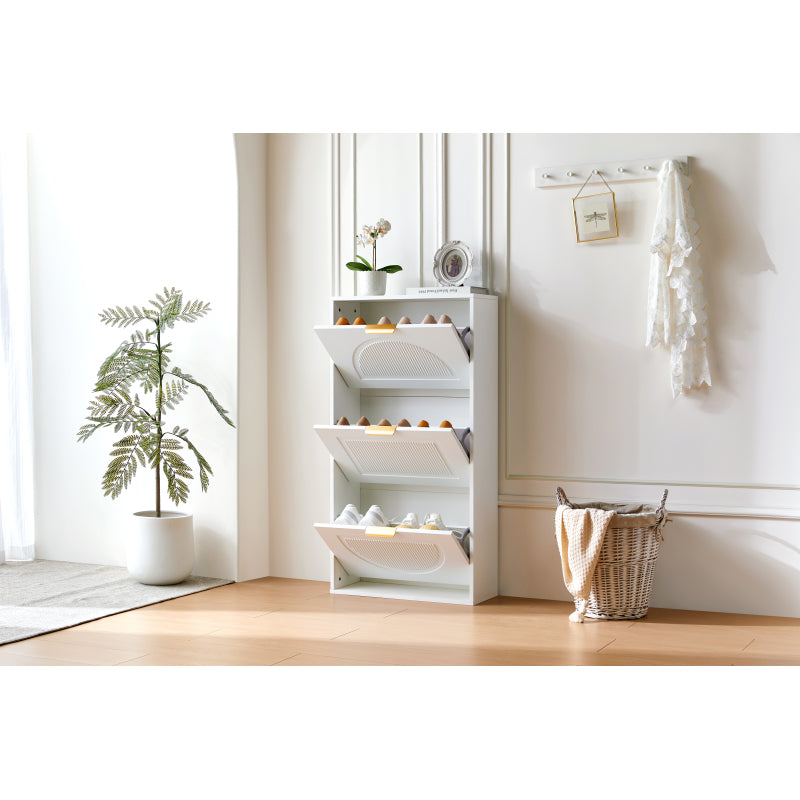 Schuhkipper Schmal mit 3 Klappen, Schuhschrank, Schuhschrank  Schuhkommode für Flur Wohnzimmer ,Weiß