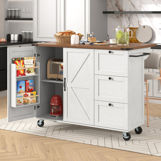 Kücheninsel, Servierwagen mit ausziehbarer Arbeitsplatte, Küchenschrank,Küchentrolley,Speisewagen mit Holzmaserung, Speisewagen mit zwei Türen und drei Schubladen