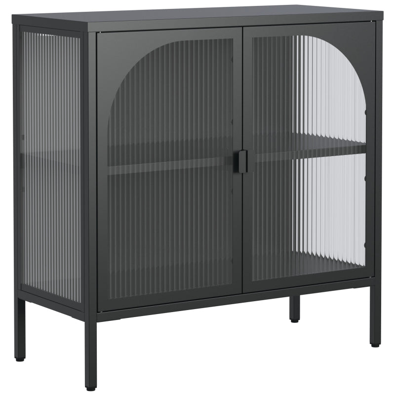 Metallseitenbrett-Schrank, Akzent-Speicherschrank mit 2 Glasklappen, Moderner Kaffebar-Schrank mit Einstellbaren Regalen für Küche, Wohnzimmer und Flur, eisenhaltig, H80cm×B80cm×T35cm
