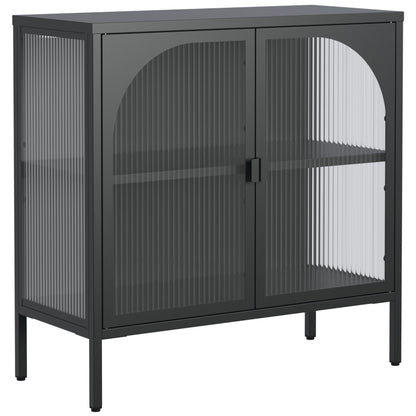 Metallseitenbrett-Schrank, Akzent-Speicherschrank mit 2 Glasklappen, Moderner Kaffebar-Schrank mit Einstellbaren Regalen für Küche, Wohnzimmer und Flur, eisenhaltig, H80cm×B80cm×T35cm