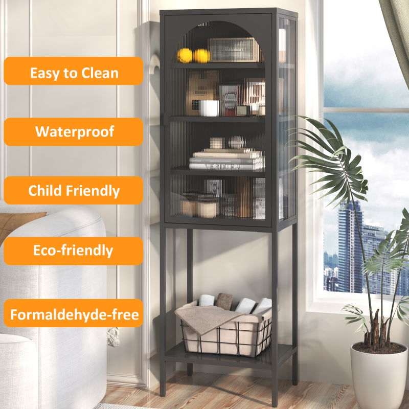 Metall Glas Tür Schaukasten Speicher Schrank – 5-Stufen Würfel Bücherregal Speicher Schrank mit 3 einstellbaren Regalen. Für Küche, Esszimmer, Wohnzimmer, Bad, Home-Office, eisenha, H160cm×B50cm×T35cm