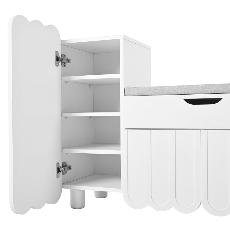 Moderner 3-Türen-Schuhschrank mit Schublade & Sitzpolster, Stilvolle Schuhbänke für Flur und Eingangsbereich, Weiß