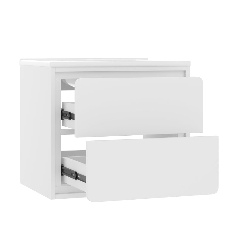 60x46x50cm Wandhängend Badezimmerschränke, komplett lackiert, LED-Radarsensor-Beleuchtung, zwei Schubladen, leise Gleitschienen, Waschtisch,integriertes Waschbecken, weiß